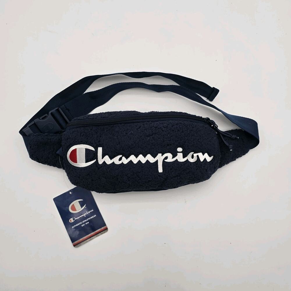 Champion Fanny Pack Shoulder Bag Belt Sling Sherpa Prime Teddy Fleece Navy Blue
